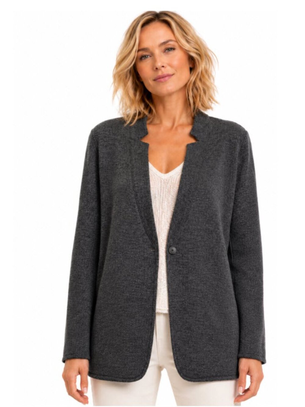 Eileen Fisher Heather Grey Wool Blazer Jacket Minimalist Size Large